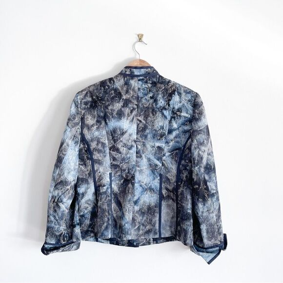 Tribal Jacket Mandarin Collar Black Blue Button Up Women's 10 Career Blazer - Picture 2 of 9